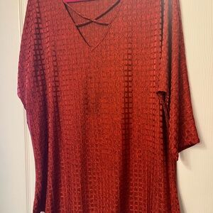 Peter Nygard Red Ribbed 3/4 Sleeve Tunic